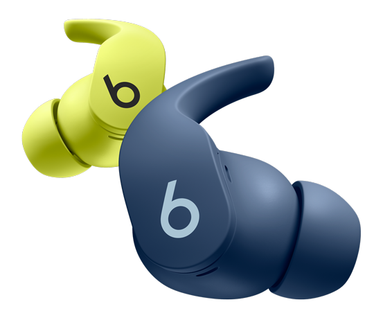 Beats Fit Pro earbuds in blue and yellow
