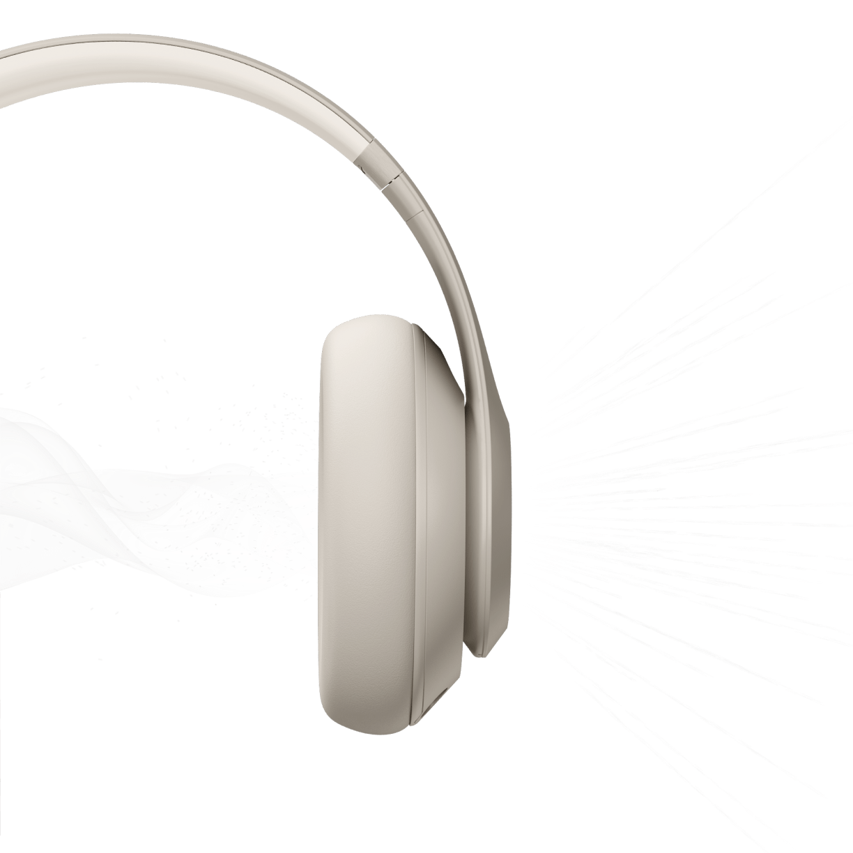 Bild av trådlösa Beats Studio Pro-hörlurar i färgen sandsten som visar transparensläget